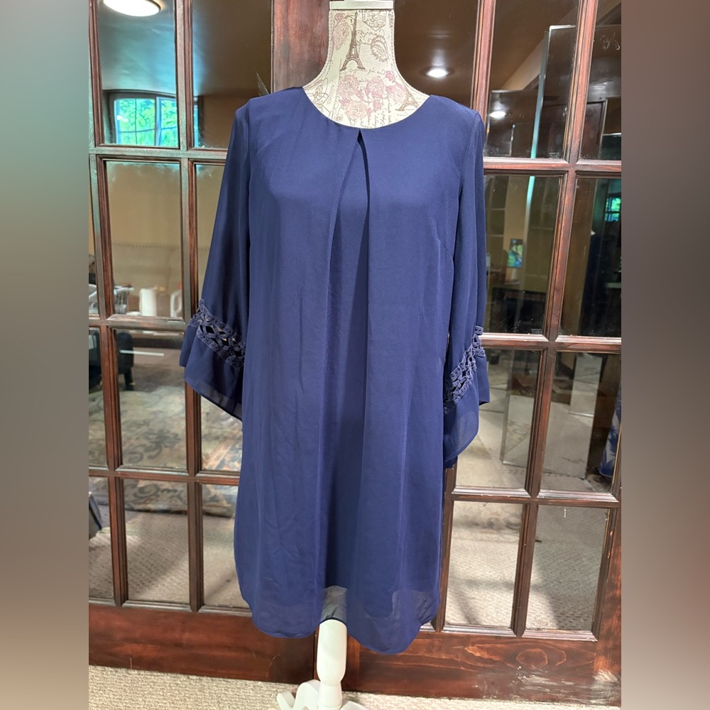by & by Navy Dress with Lace Detail